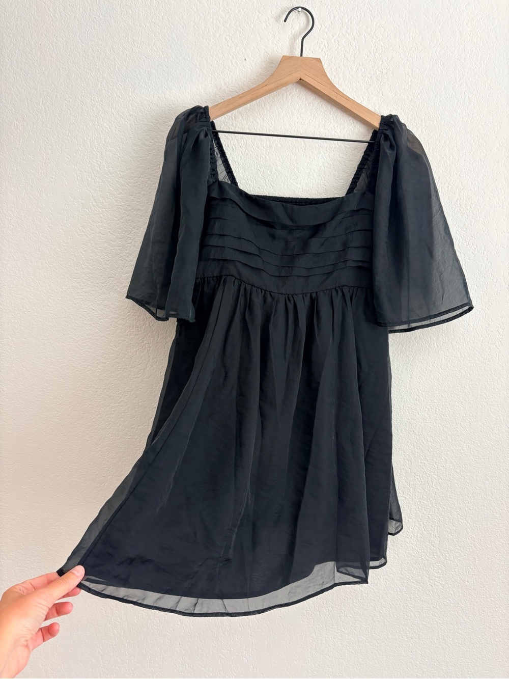 Abercrombie + Fitch Black Mini Dress with Sheer Sleeves